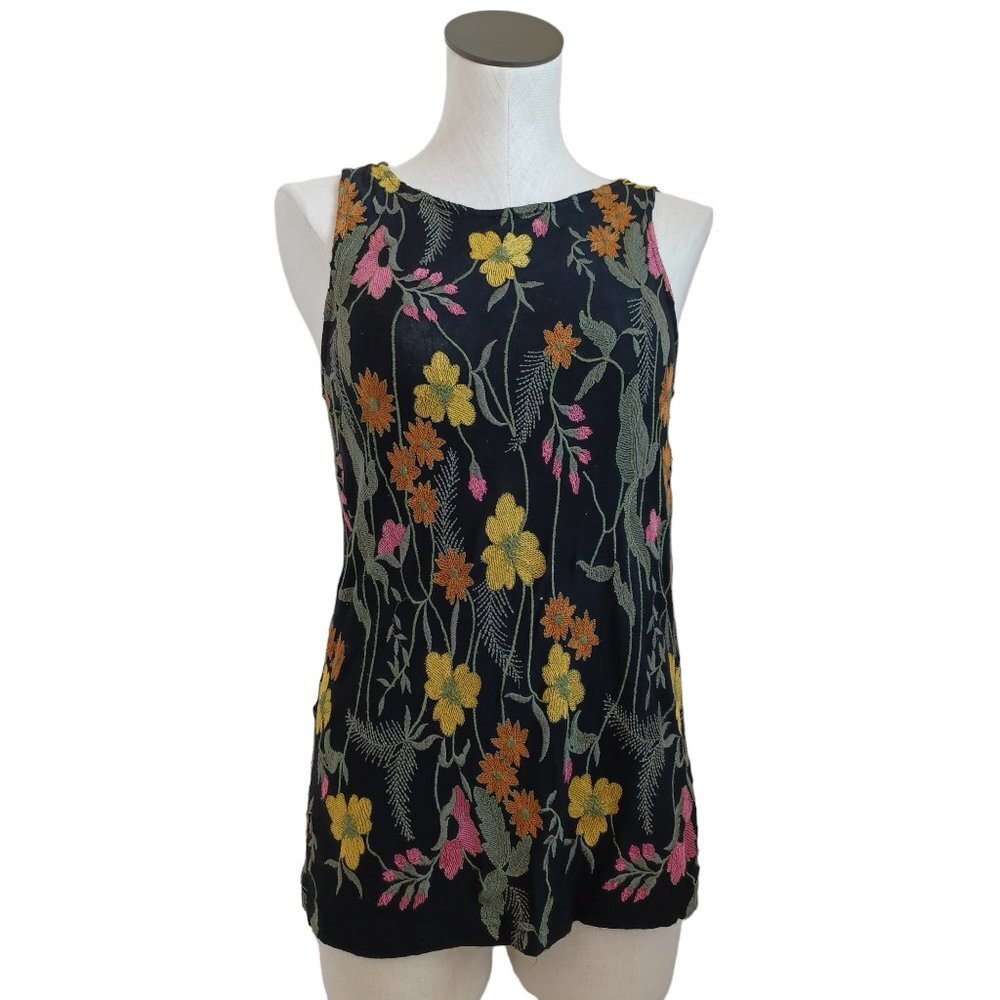 Anthropologie Meadow Rue Tank Top Cartagena Embroidered Floral Knit Womens X Sm